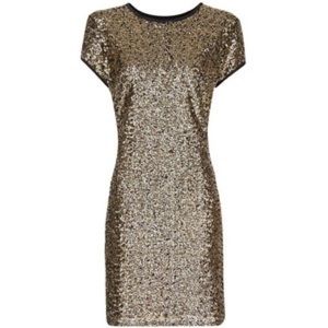 MANGO Suit M Gold Sequin Sparkle Dress Short Sleeve